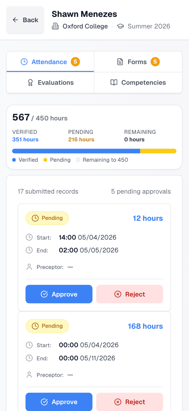 Preceptor mobile view